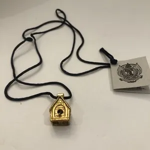 Authentic Bart Pass ~,Vtg. Gold Plated Bronze Birdhouse Bell Necklace Liberty Design NOS