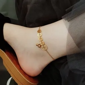 Authentic 18K Gold Plated Five Chinese coins with Bell Anklet Bracelet