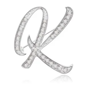Authentic Cicy Bell A-Z Initial 26 Letter Brooch Pins 18k Gold Plated Cubic Zirconia Br...