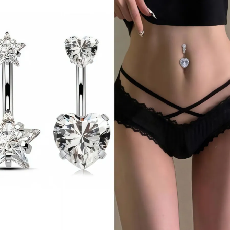 Authentic Heart Round Double Head Zircon Belly Button Rings Belly Ring Beach Bikini Navel Piercing Body Jewelry