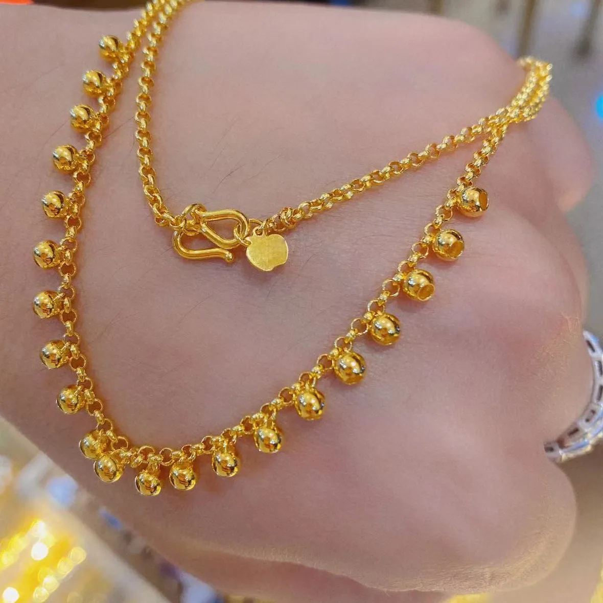 Authentic 9999 24K real gold Purple Cloud Fairy Bell Necklace, fashionable, agile, elegant and stylish design necklace