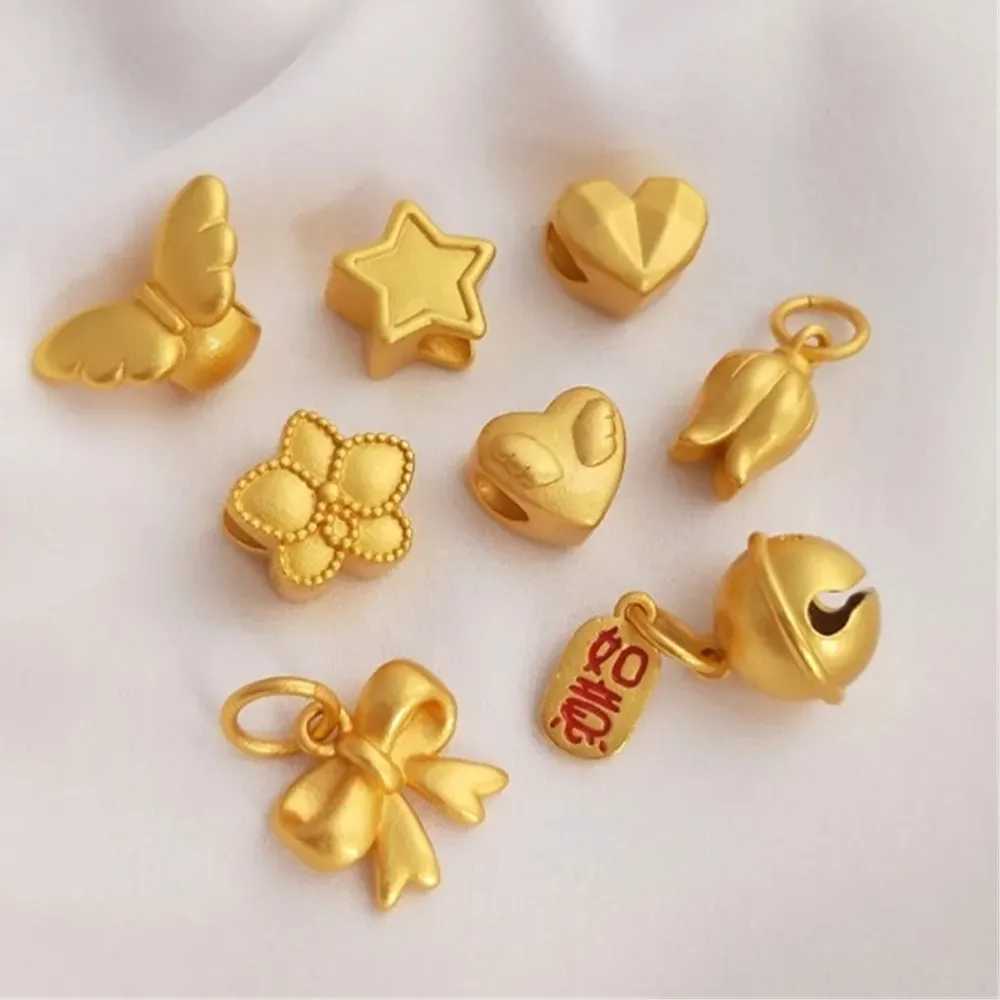 Authentic Peach & Pentagonal Star Pendant Large Hole Spacer Bead Butterfly Knot Flower Bud Bell Charm DIY Jewelry Accessories
