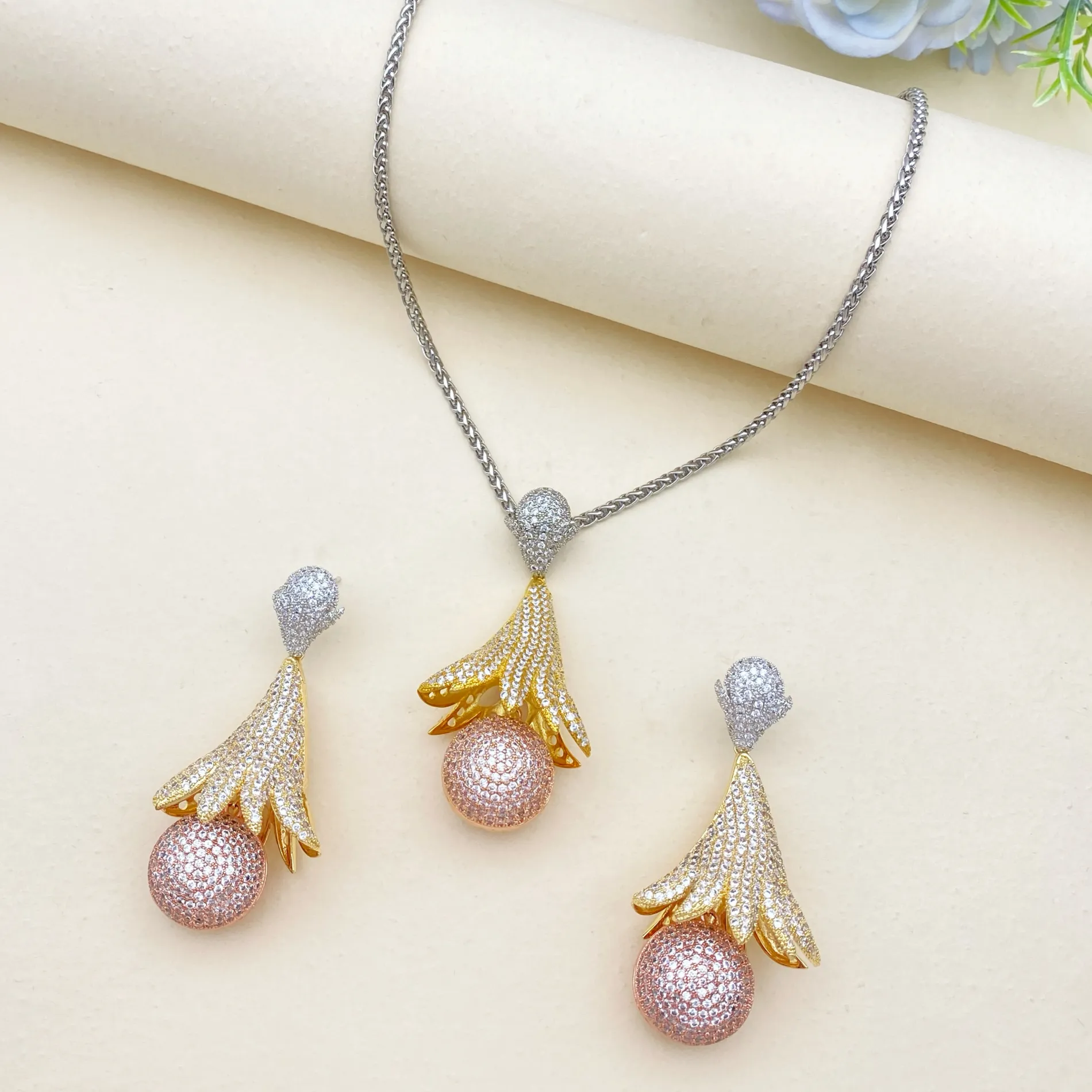 Authentic Flora 2- Jewelry Plated Bell Pendants With Micro- Inlaid Zircons For Daily Parties