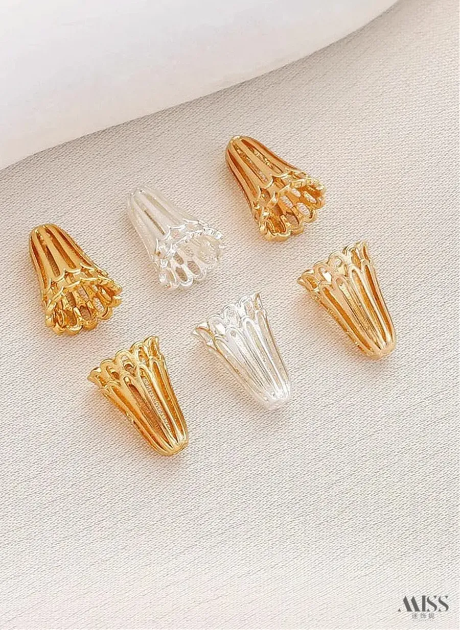 14K Gold- Wrapped Hollow Horn Flower Holder Through Hole Bell Bead Holder Fringed Hat Holder Diy Handmade Jewelry Accessories