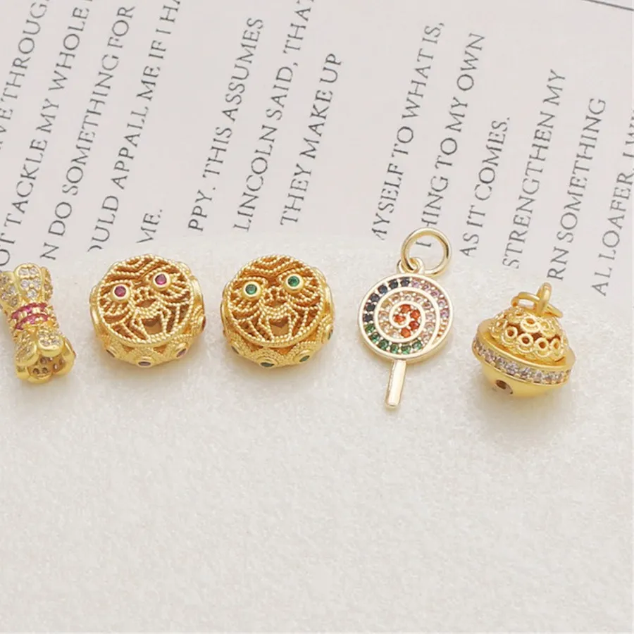 Authentic 14K Gold Color Zircon Bell, Small Pendant, Waist Drum, Lollipop, Necklace, Pendant, Bead Partition Diy Jewelry Accessories.