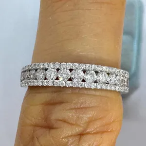 Authentic 0.77Ct Round Cut Real Moissanite Anniversary Wedding Band 14K White Gold Plated