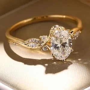 Authentic Real Moissanite 2.00CT Oval Cut Wedding Engagement Ring 14k Yellow Gold Plated