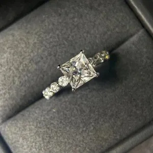 Authentic 2Ct Princess Cut Lab-Created Diamond Women's Wedding Ring 14K White Gold Plated