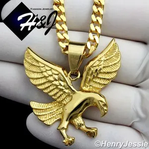 Authentic 18-36" 5mm Silver/Gold Plated Cuban Curb Chain EAGLE Pendant*P95