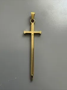 Authentic Gold Plated Sword Cross Pendant 20” Inch Necklace Chain Viking