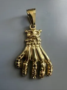 Authentic Hand Skeleton Skull Pendant 24 Inch Chain Viking Gold Plated