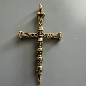 Authentic Cross Skull Chains Pendant 24” Box Chain Viking Gold Plated