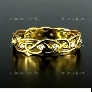 Authentic The Northern Knot: 1/5CT Moissanite Viking Filigree Celtic Wedding Band in 14K Yellow Gold Plate