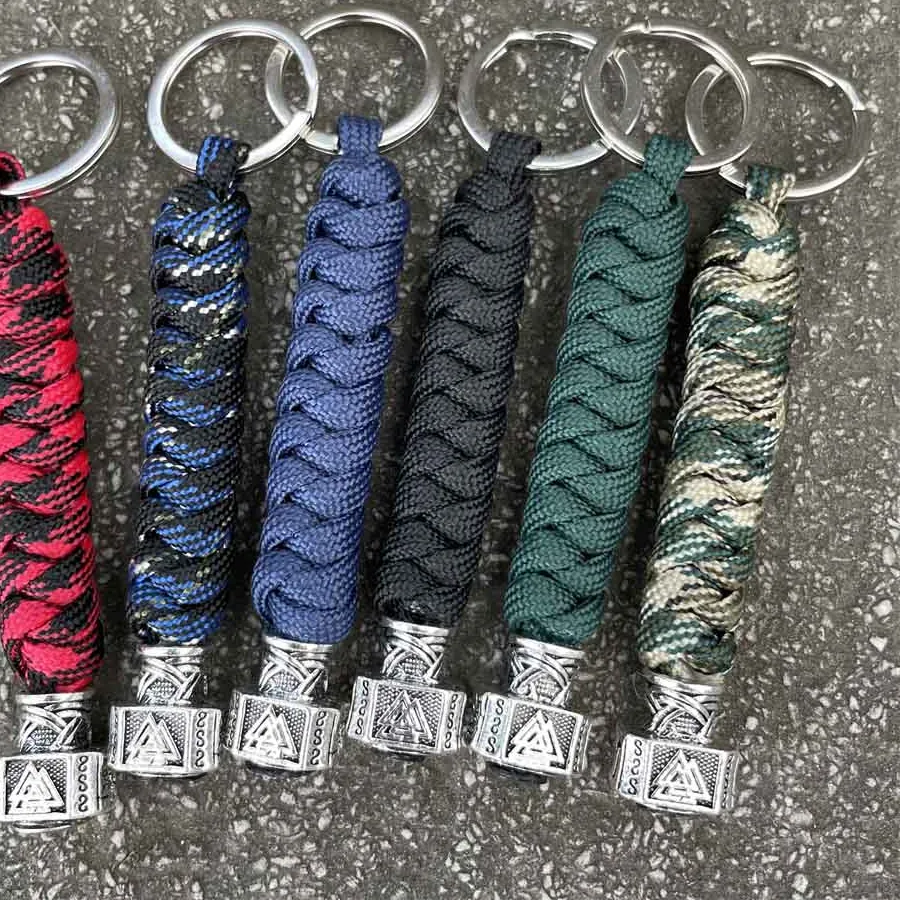 Authentic 1Pcs Viking Valknut Symbol Rune Mjolnir Thor Hammer Survival Paracord Keychain Scandinavian Jewelry Key Chains For Men