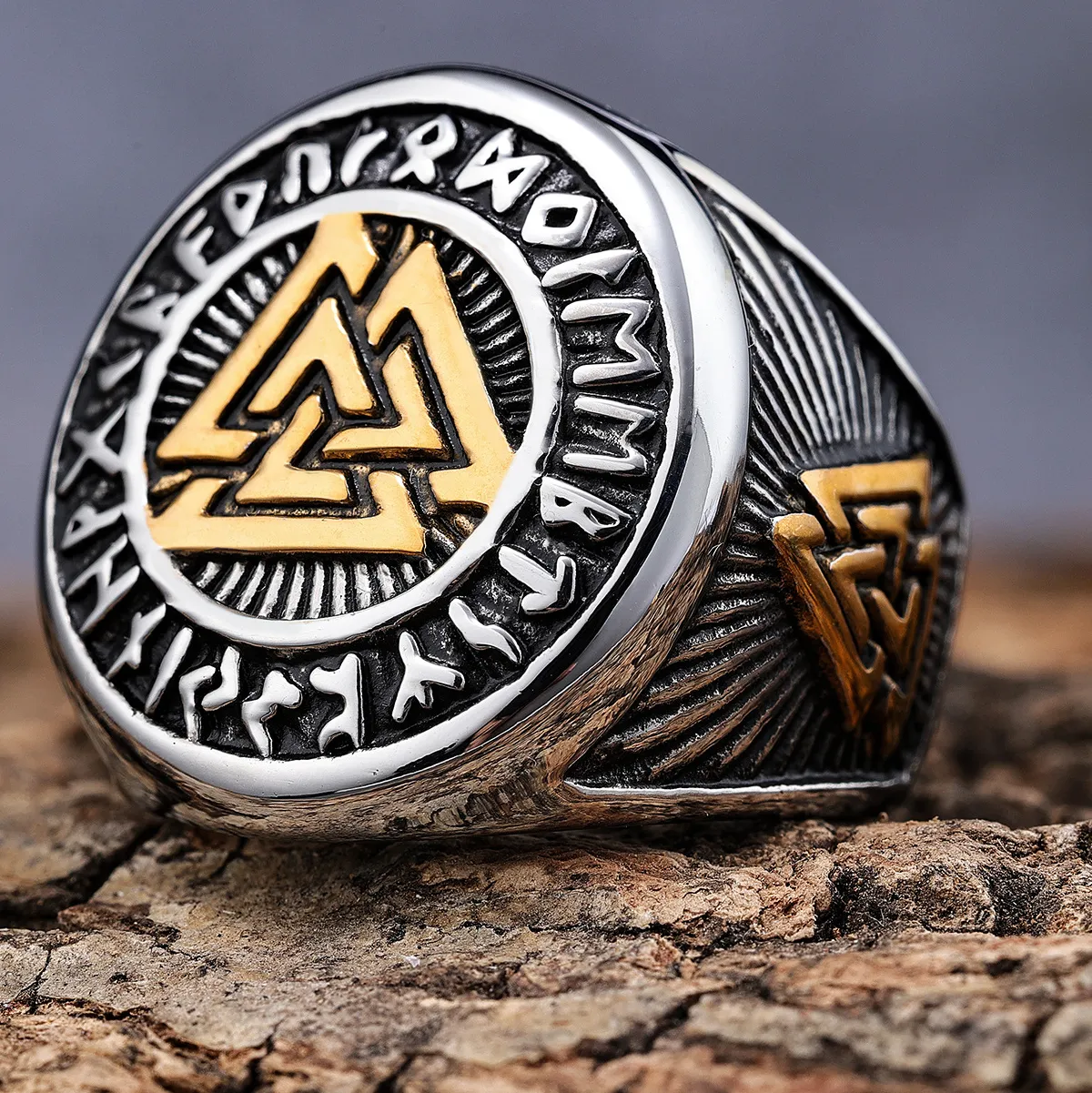 Authentic The Golden Runebound Sigil: Nordic Viking Master Ring