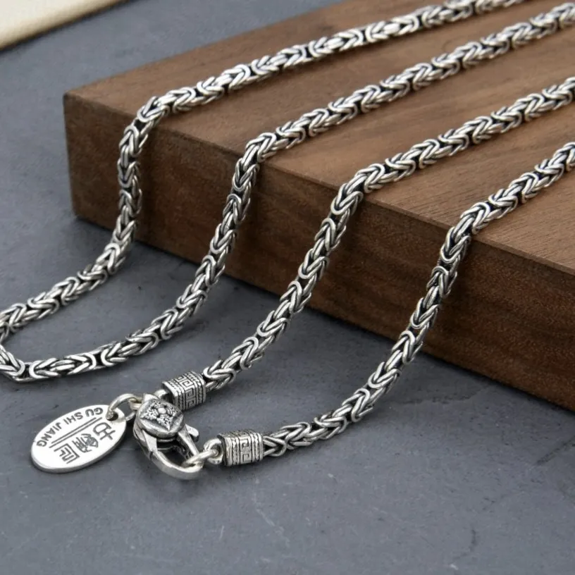 Authentic BOCAI S925 Silver Jewelry Retro Vajra Peace Pattern Personalized Viking Keel Chain Trendy Men's Necklace Gifts