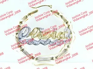 Authentic PERSONALAIZED 14K Gold Plated 3:00" (Large) BAMBOO NAME EARRINGS door knocker