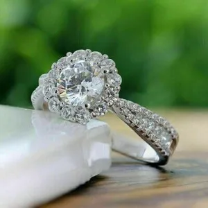 Authentic The Celestial Luminary Moissanite Halo Ring in Radiant White Gold Plate