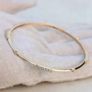 Authentic 3Ct Round Cut Simulated Diamond Women's Bangle Bracelet 14K Yellow Gold Plated