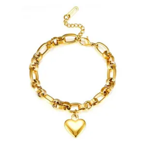Authentic 18k Gold Plated Chain Link Large Solo Heart Charm Bracelet
