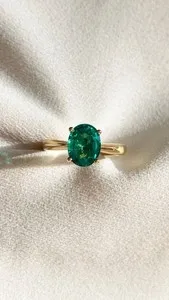 Authentic Emerald Gold Plated Oval Cut Green Lab-Created Solo Prongs Wedding Box