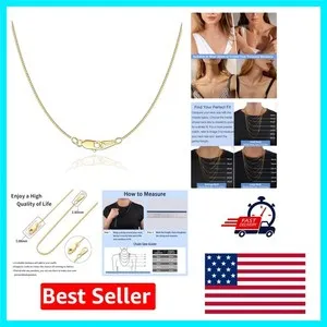 Authentic Lightweight 18K Gold Plated Box Chain Necklace - Ideal for Layering or Solo Wear