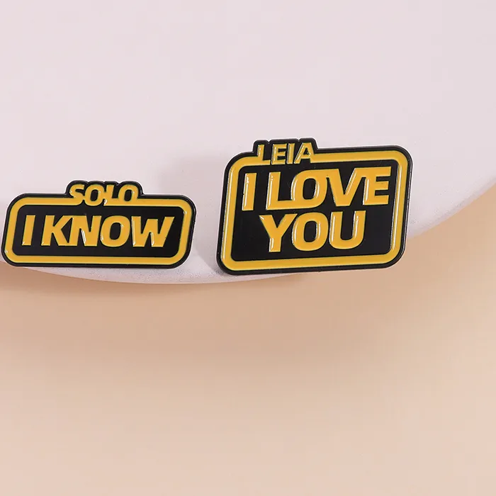 Authentic Science Fiction Adventure Film Lines Enamel Pins Solo I Know I Love You Brooch Lapel Badge Gothic Quotes Jewelry Fans Gifts ﻿