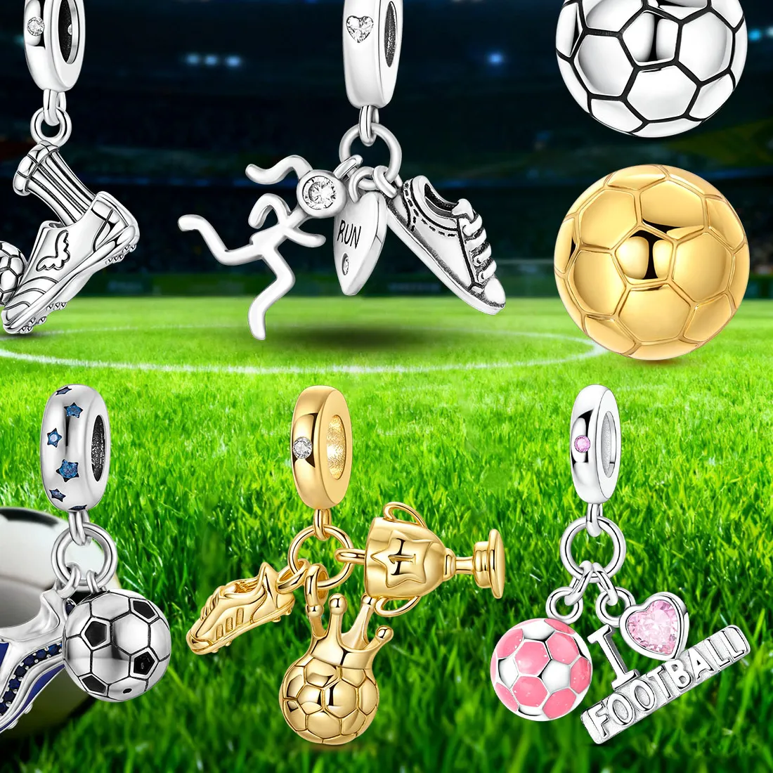 Authentic Victory's Blessing: Sterling Silver Football Charm Pendant