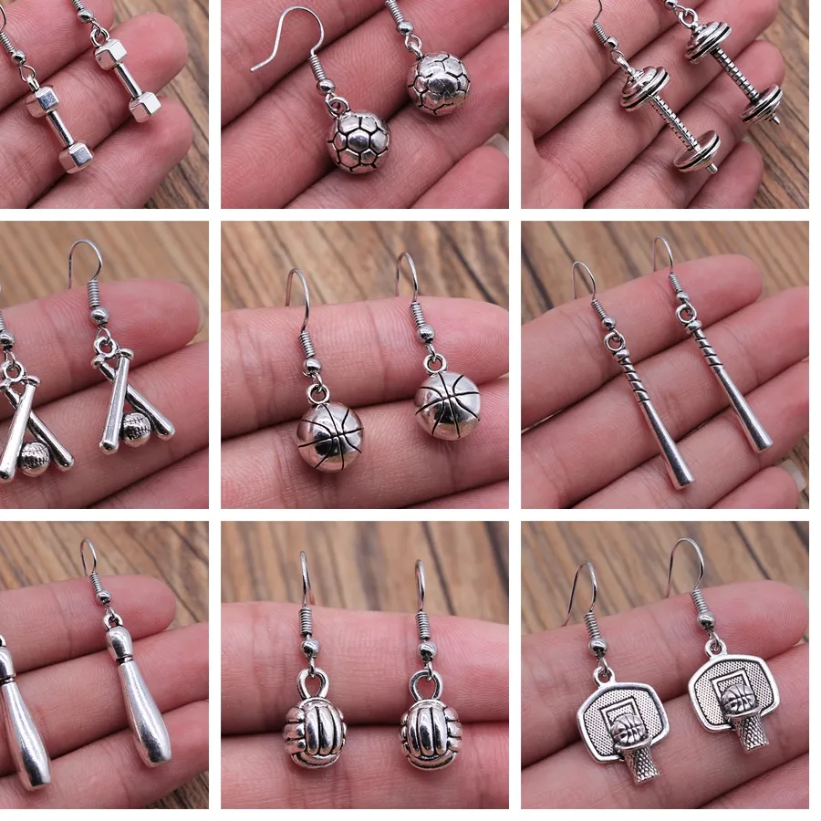 Authentic Sport Earrings Jewelry Volleyball Soccer Basketball Baseball Barbell Shaped Dangle Drop Earring Girls