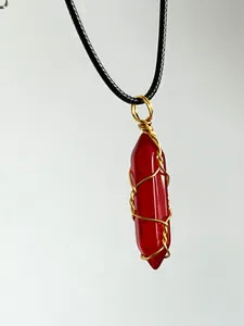 Authentic Radiant Red Crystal Teardrop Amulet: Gold‑Plated Wire‑Wrapped Talisman of Passion & Protection