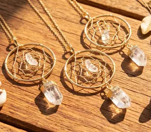 Authentic Golden Dreamcatcher Quartz Amulet – Spirit‑Weaving Pendant