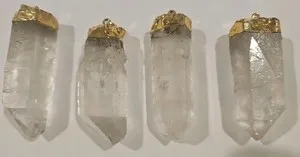 Authentic 2 Inch Quartz Crystal Point Pendant Gold Plated Necklace Charm