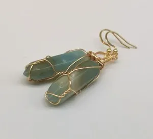 Authentic Amazonite Crystal Point Gold Plated Wire Wrapped Artisan Earrings