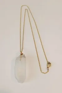 Authentic Raw Clear Quartz Point Pendant Necklace in 14K Gold-Plated ~20 Inch
