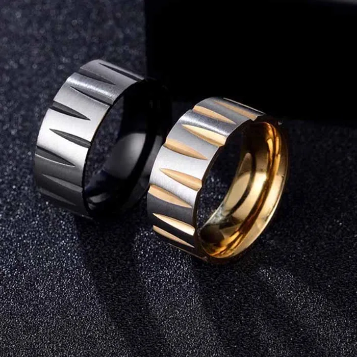Authentic 8mm Inner Arc Mirror With Pointed Conical Pattern Brushed And Cool Punk Men's Ring Customize your own jewelry