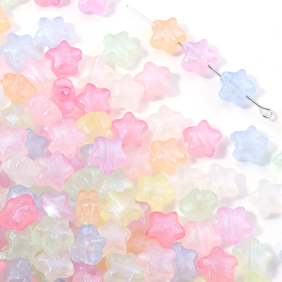 Authentic 100pcs 10mm Acrylic Star Beads Colorful Luminous Five-pointed Star Loose Beads For DIY Jewelry Making Bracelet Necklace Supplies