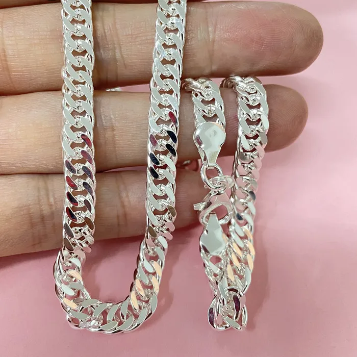 Authentic Lihong 925 Sterling Silver Necklace, 6mm Side Chain, 40-60cm,, Fashionable Wedding/Engagement Jewelry