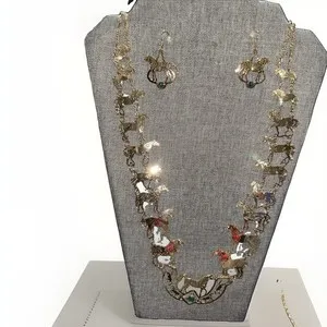 Authentic Wild Bryde Yellow Gold Plated Barnyard Horses Animals Necklace & Earrings Set