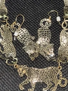 Authentic WILD BRYDE Gold Plated African Safari Panther Animals Statement Necklace Earring