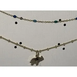 Authentic 14K Gold Plated Necklace (2 Piece Set) Elephant Pendant Beaded Style Animals NWT