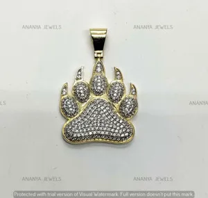 Authentic 1.22 CT Lab-Created Diamond Animals Wildcat Paw Pendant 14K Yellow Gold Plated
