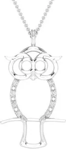 Authentic Real Diamond 0.03 cttw Animals OWL Charm Pendant Necklaces 14K White Gold Plated