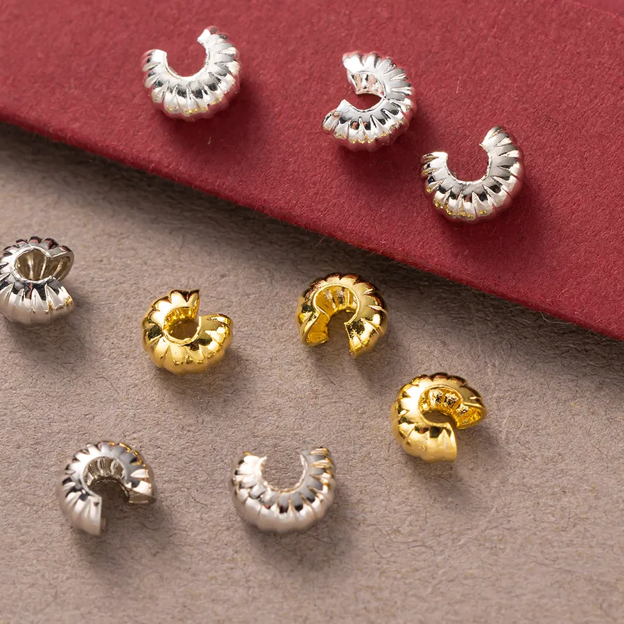 Authentic 50/100Pcs 4.5mm 18K Gold Plated End Crimp Beads Cover Loose Big Hole Spacer Stopper Bead DIY Jewelry Making Accessories