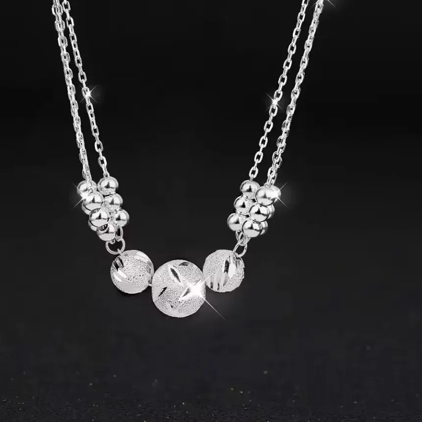 Authentic Fine 45cm 925 Sterling silver Charms necklace beads jewelry cute chain for women lady wedding