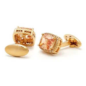 Authentic 1 Pair Big Cubic Zirconia Mens Cufflinks Square Gold Plated Cufflinks