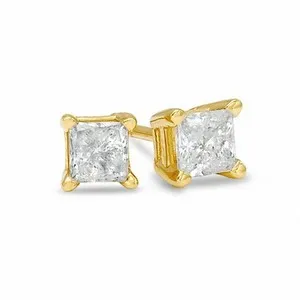Authentic 1 - Pair Gold Plated Sterling Silver 5mm Princess Basket Set CZ Stud Earrings -