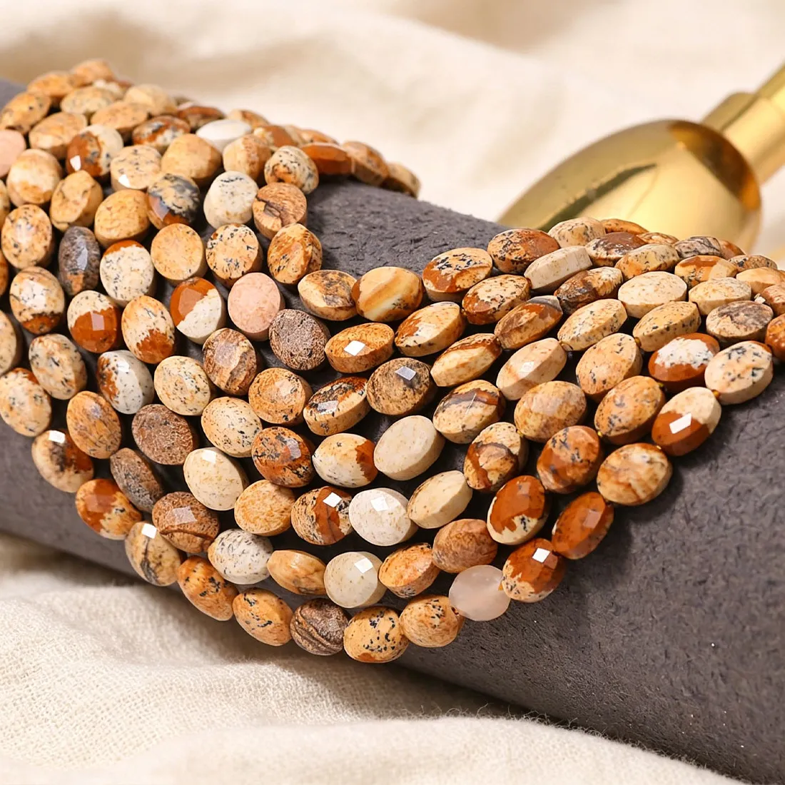 Authentic Earthen Visions: Picture Jasper Sacred Geometry Beads