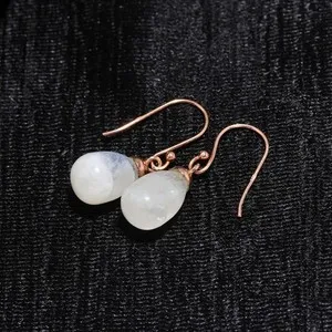 Authentic Natural Moonstone Teardrop Dangle Earrings Rose Gold Fill Solid Silver Jewelry