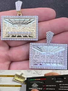 Authentic Real MOISSANITE 925 Silver Gold Plated Iced Jesus Last Supper Pendant Necklace