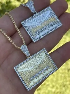 Authentic Solid 925 Silver Gold Plated Iced Jesus Last Supper Pendant Italy Necklace CZ